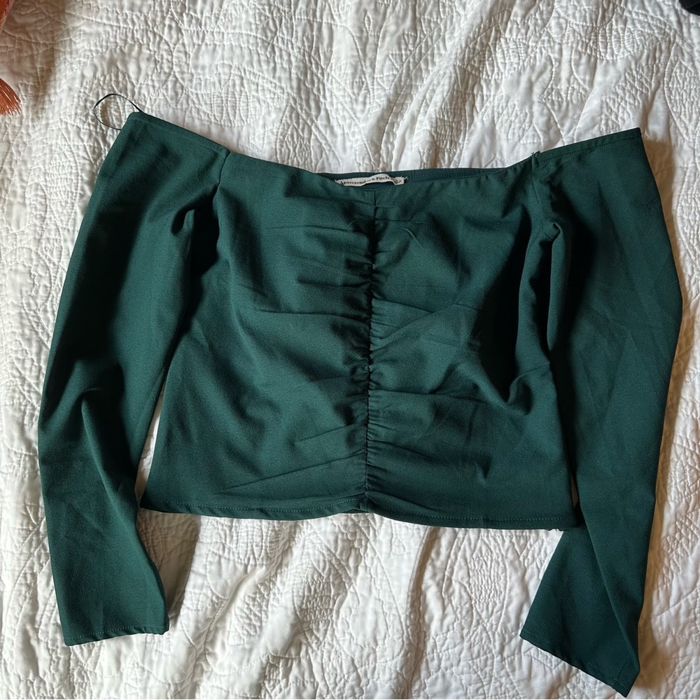 Abercrombie & Fitch Dark Teal Green Off Shoulder Long Sleeve Top Size Small